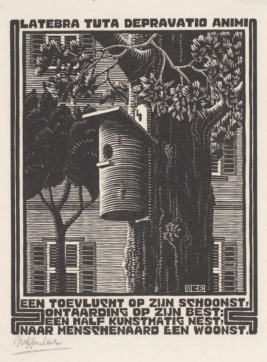 M.C. Escher, XXII, Schuilnest, houtsnede, tussen maart en juni 1931