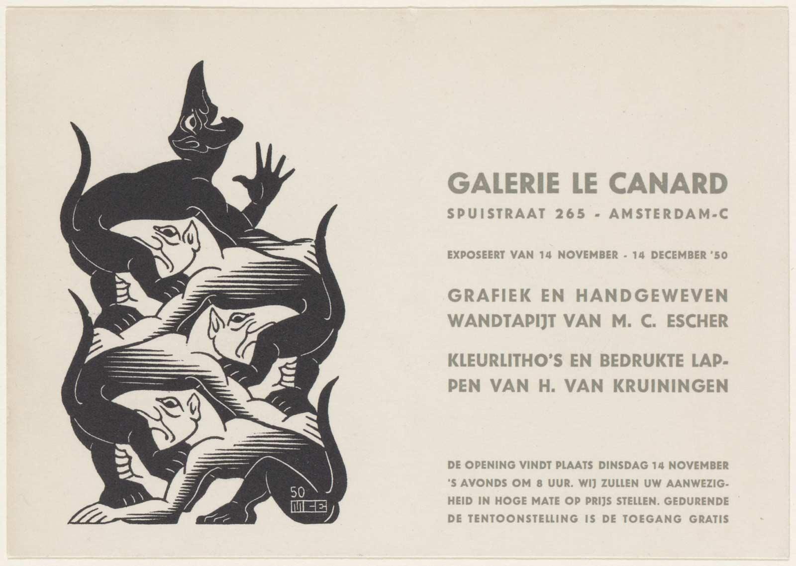 M.C. Escher , Devils vignette (invitation card), wood engraving, October 1950