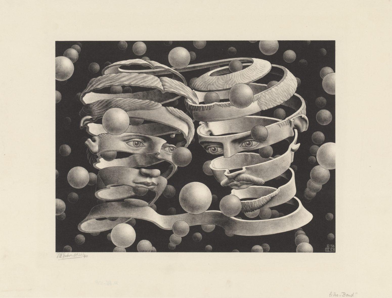 M.C. Escher, Bond of Union, lithograph, April 1956