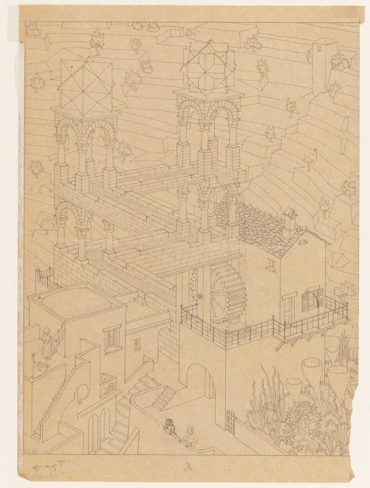 Eindtekening van Waterval die als basis zou dienen voor de tekening op de lithosteen