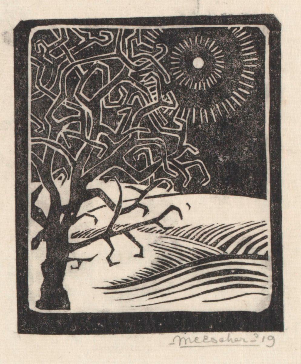 M.C. Escher, De Borger Eik, Oosterbeek, linoleumsnede, 1919