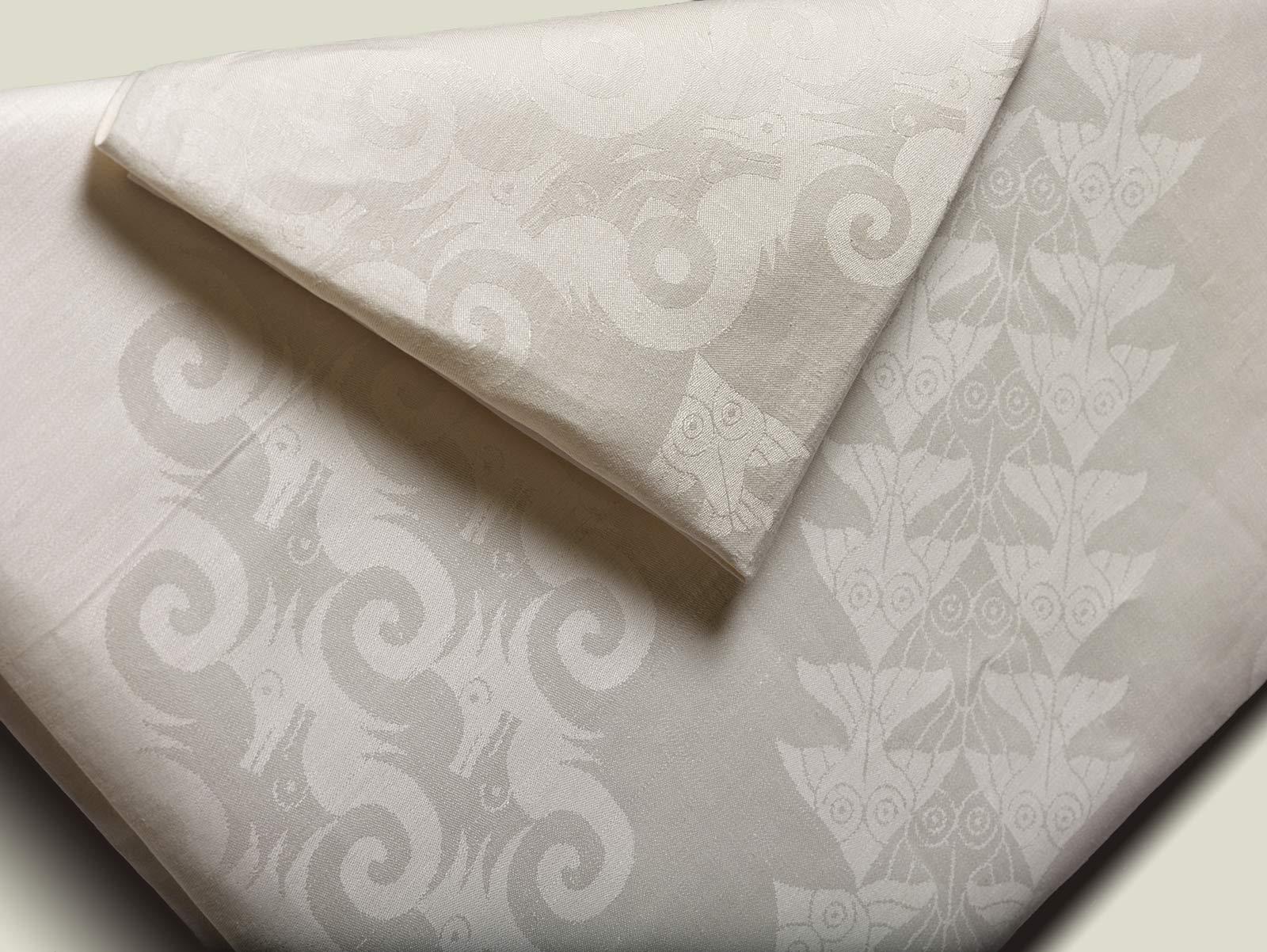 M.C. Escher (execution E.J.F. van Dissel & Zonen), Tablecloth and napkin with Seahorses and Fish (detail), damask woven linen, circa 1953-1955