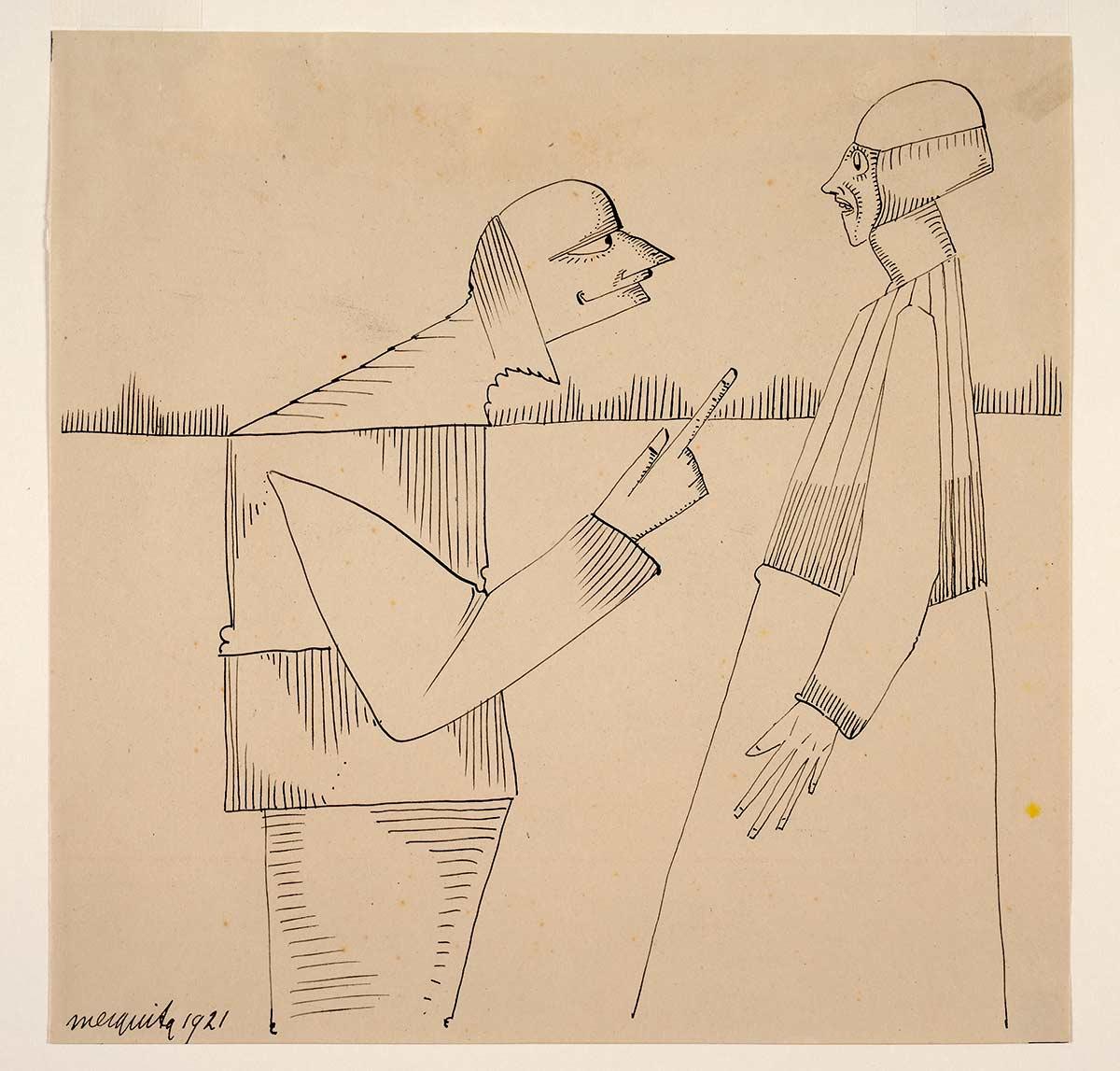 Samuel Jessurun de Mesquita, Fantasie: twee figuren, inkt op papier, 1921. Collectie Kunstmuseum Den Haag