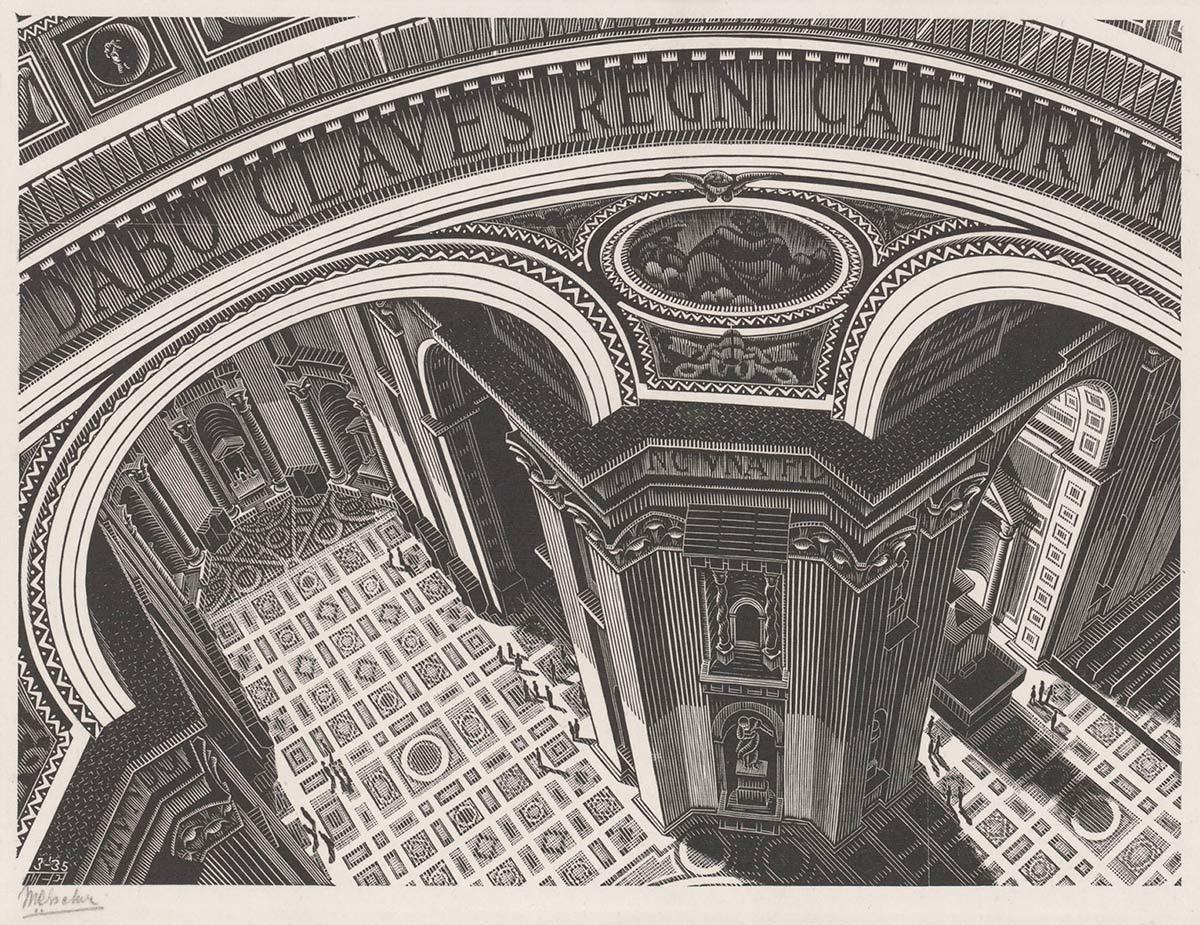 M.C. Escher, Sint Pieter van binnen, houtgravure, maart 1935