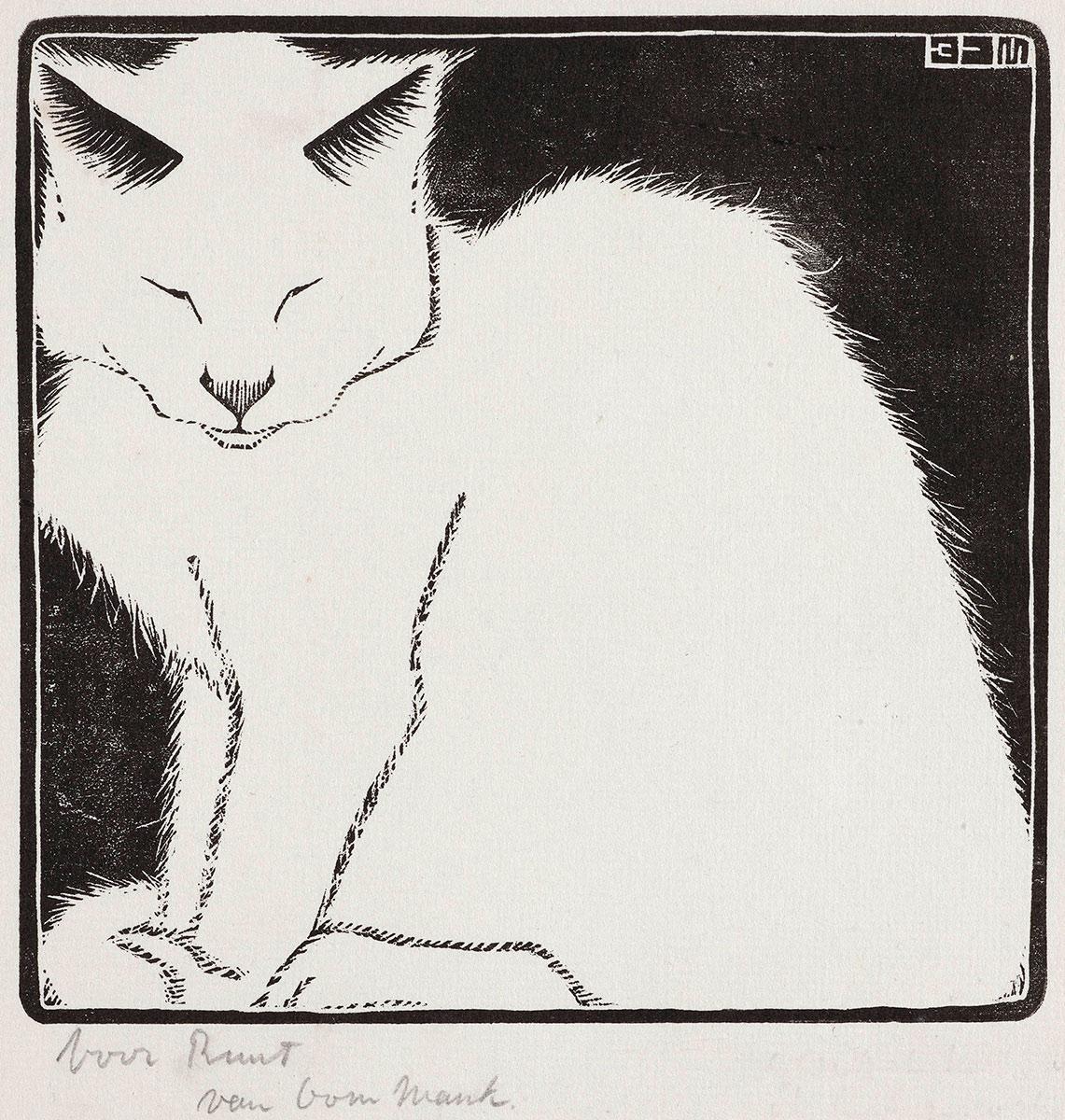 M.C. Escher, Witte poes, houtsnede (tegendruk), 1919, verworven met steun van Gielijn Escher, zoon van Rudolf Escher, en Stichting de Paleiswinkel