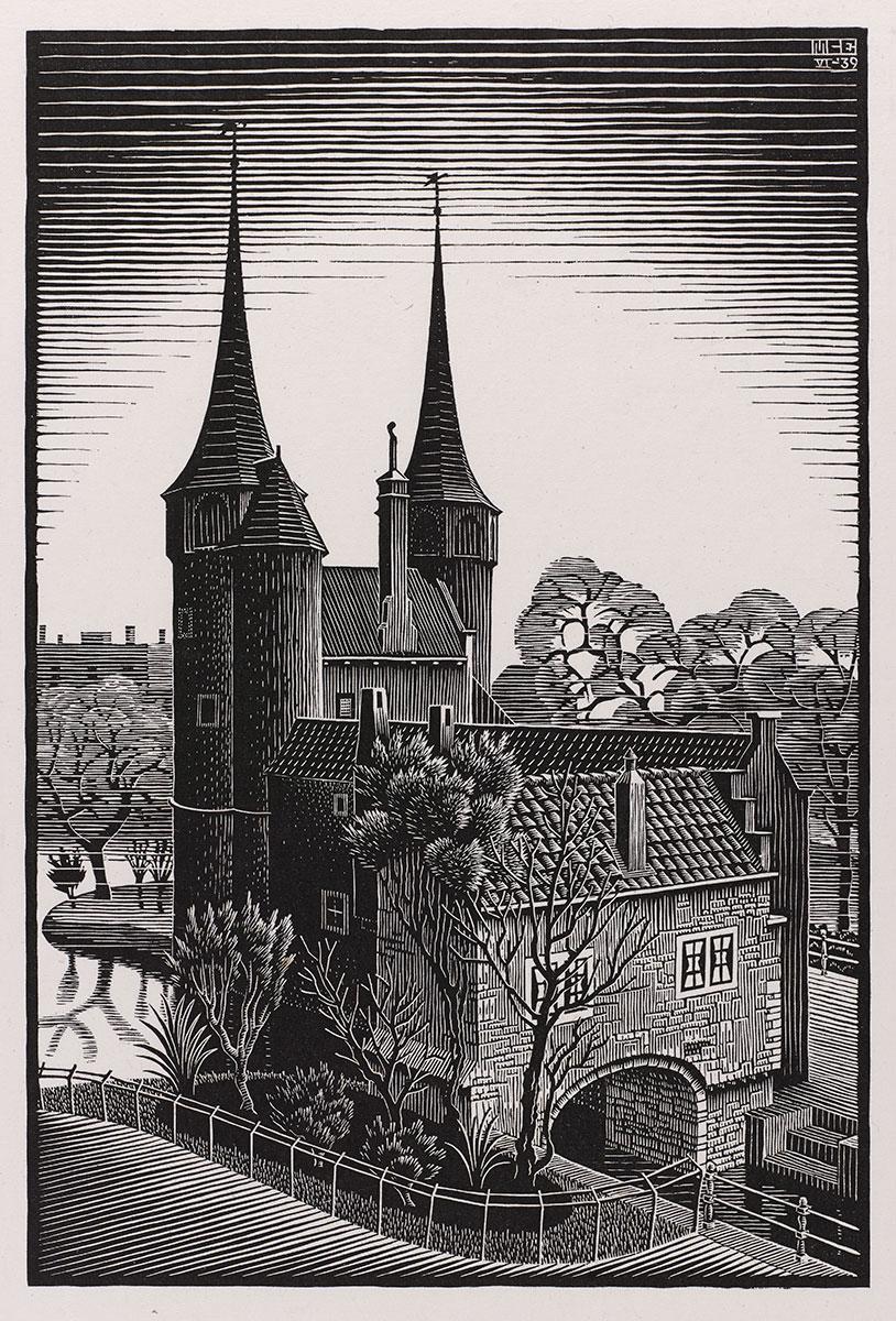 <p>M.C. Escher, Delft: Oostpoort, houtsnede, juni 1939</p>