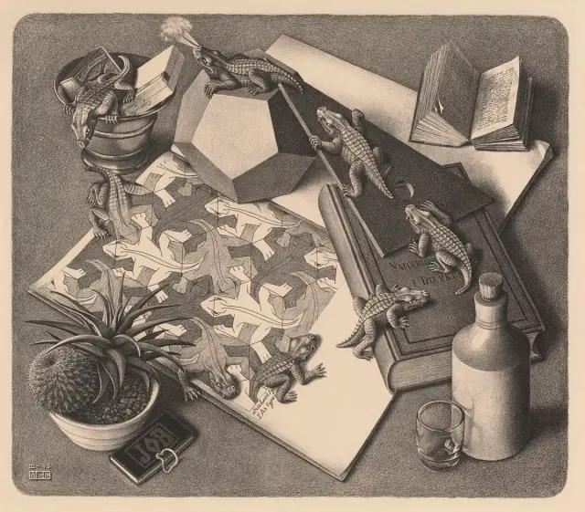 <p>M.C. Escher, Reptielen, litho, maart 1943</p>