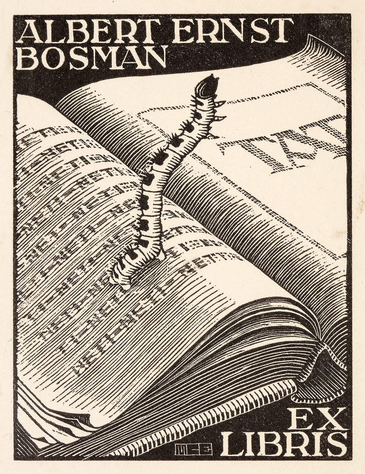 M.C. Escher, Bookplate Albert Ernst Bosman, wood engraving, 1946