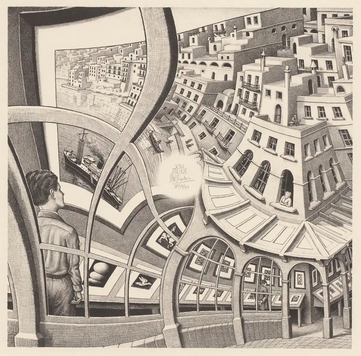 M.C. Escher, 판화 화랑(Print Gallery), 석판화, 1956년 5월