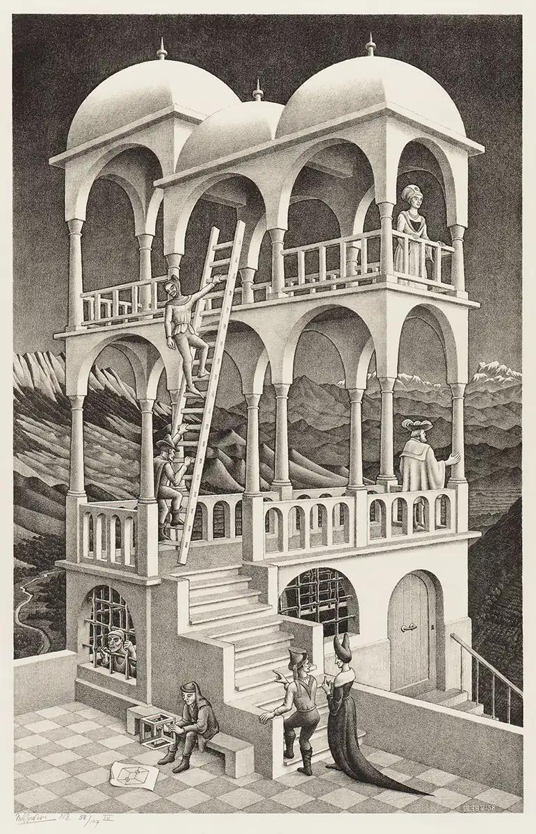 M.C. Escher, Belvedere, lithograph, May 1958
