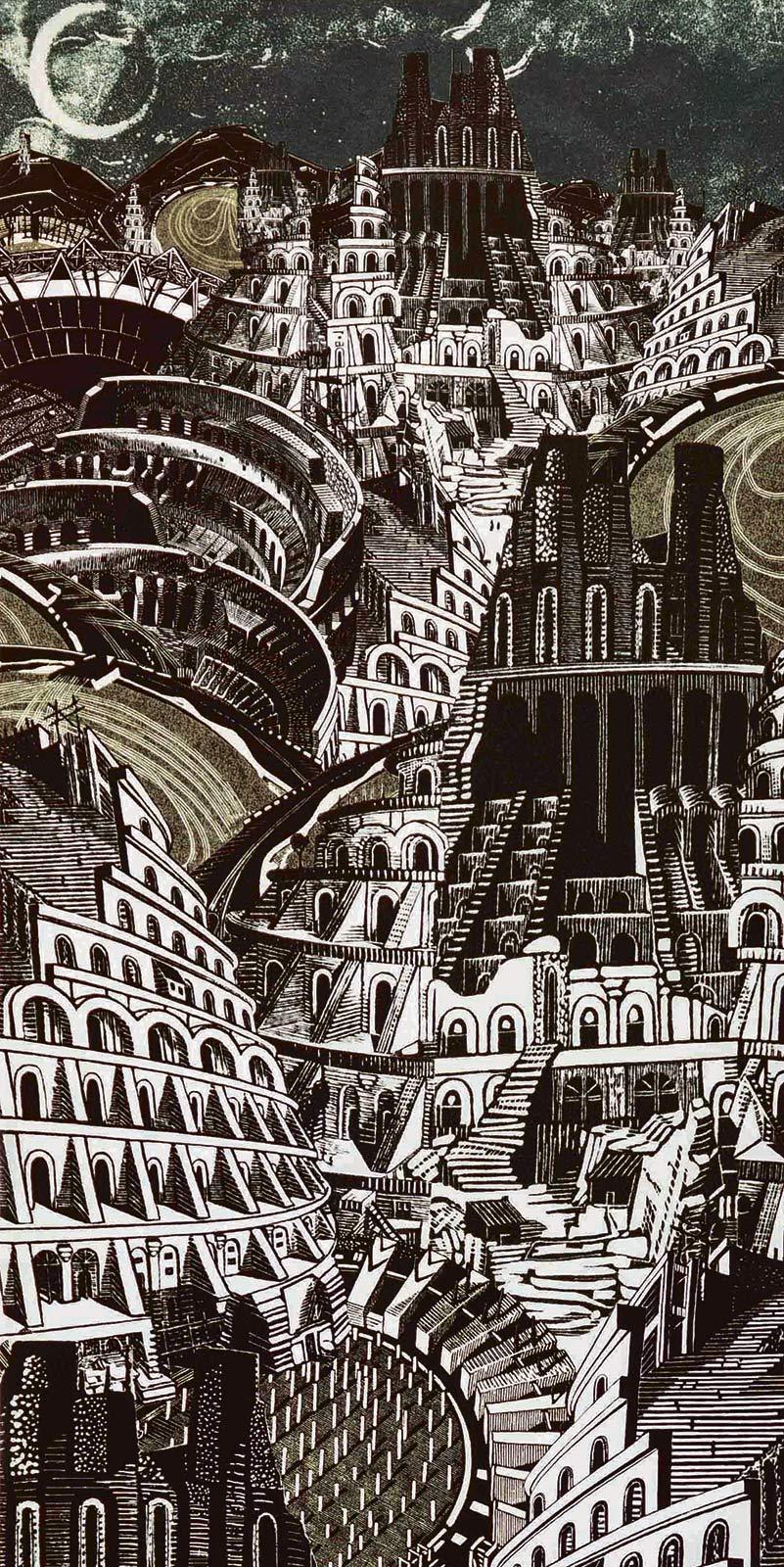 Anne Desmet, Uncharted Terrain (Detail), digitale Collage von Holzstichen, 2021