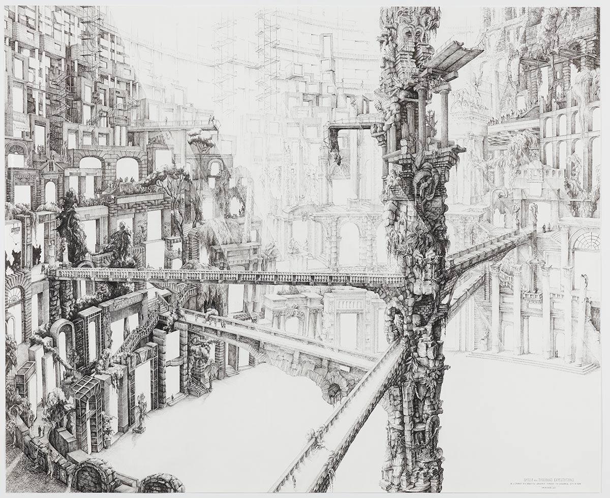 カーリン・キングマ、Spolia of A Thousand Expectations、紙にペンで描かれた作品、2017年。クンストミュージアム・デン・ハーグ所蔵