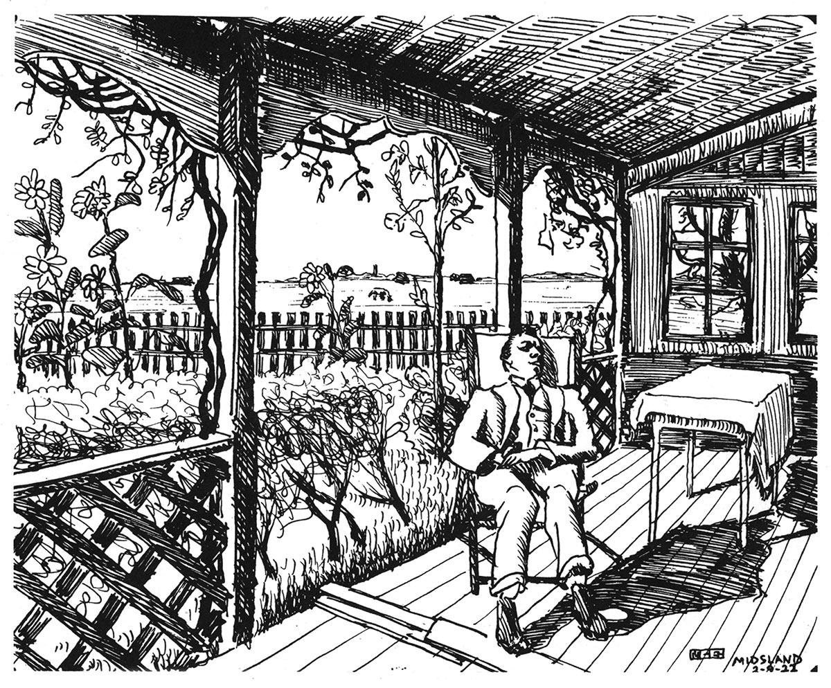 M.C. Escher, Midsland, Terschelling, pen drawing, 2 September 1922, as portrayed in M.C. Escher, His Life and Complete Graphic Work on page 25.