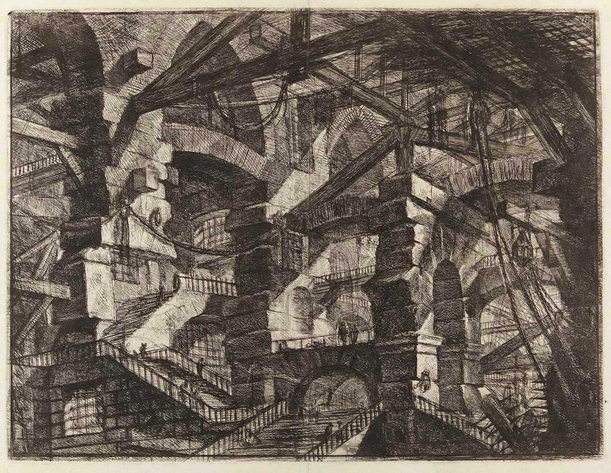 Giovanni Battista Piranesi, Carceri d'invenzione (plate 14, The Gothic Arch), second version, etching, 1761