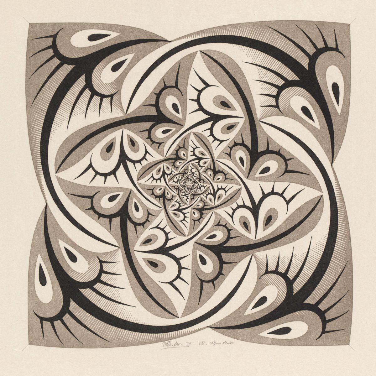 M.C. Escher. Path of Life II, woodcut in grey-green and black, printed from two blocks, March 1958