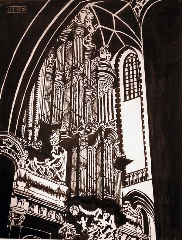 M.C. Escher, Interieur van de Sint Bavo, inkt, 1920