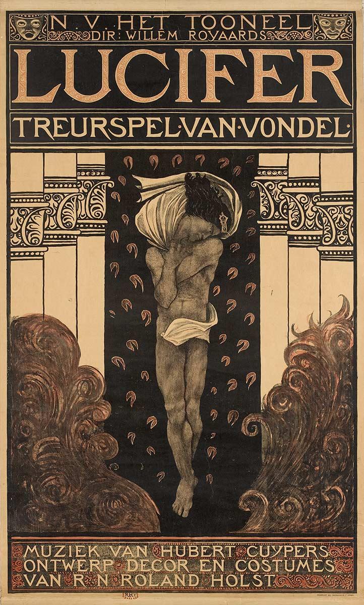 Richard Roland Holst, Affiche 'Lucifer. Treurspel van Vondel', litho, 1910. Collectie Kunstmuseum Den Haag