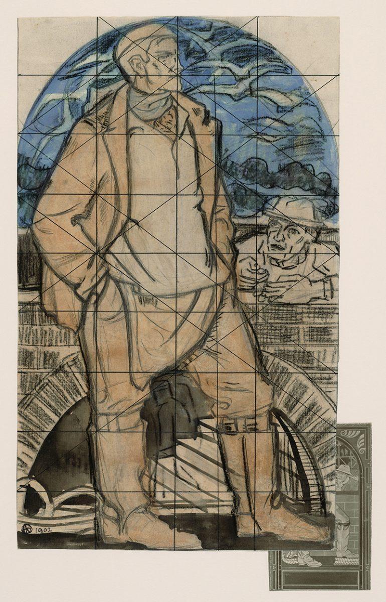 Richard Roland Holst, design wall painting 'Solidarity withstands the luring voice of gold' for the ANDB building, 1902. Amsterdam City Archives