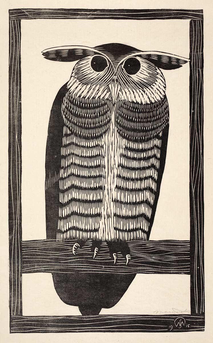 Samuel Jessurun de Mesquita, Horned Owl, woodcut, 1915. Kunstmuseum Den Haag