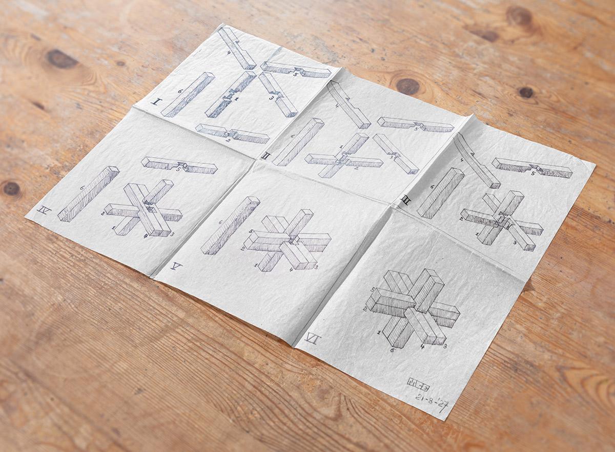 M.C. Escher, Tekening van puzzel, pen en inkt, augustus 1927. Collectie familie Escher. Foto: Gerrit Schreurs