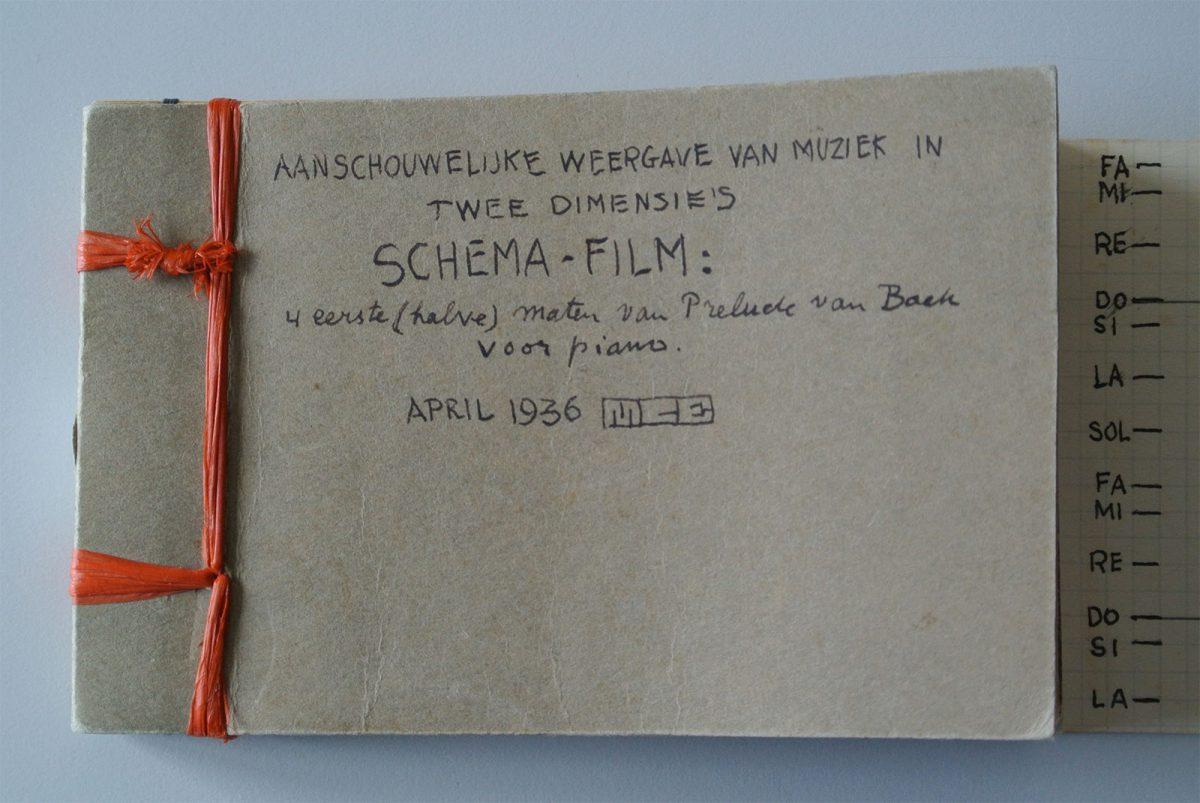 'Aanschouwelijke weergave van de muziek in twee dimensies': een door Escher in 1936 gemaakt flipbook waarin hij de eerste prelude (C groot) van Bach voor piano in bewegende beelden om zet.