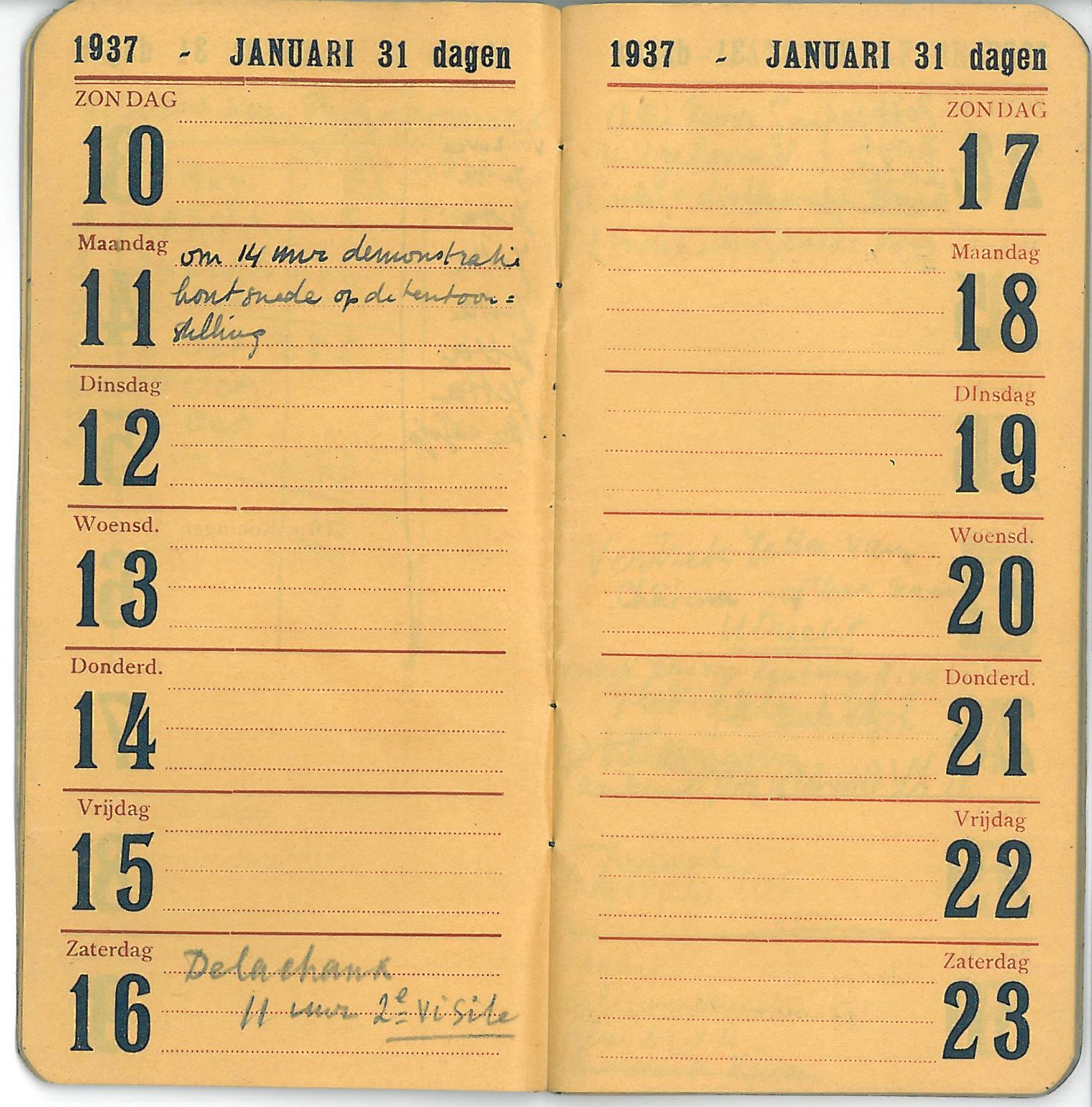 Agenda van M.C. Escher, 10-23 januari 1937