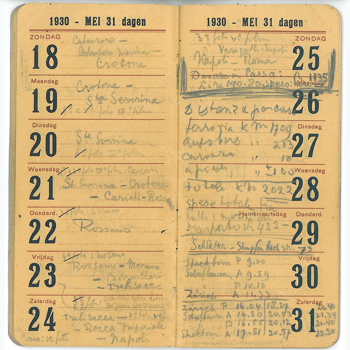 Eschers agenda van mei 1930