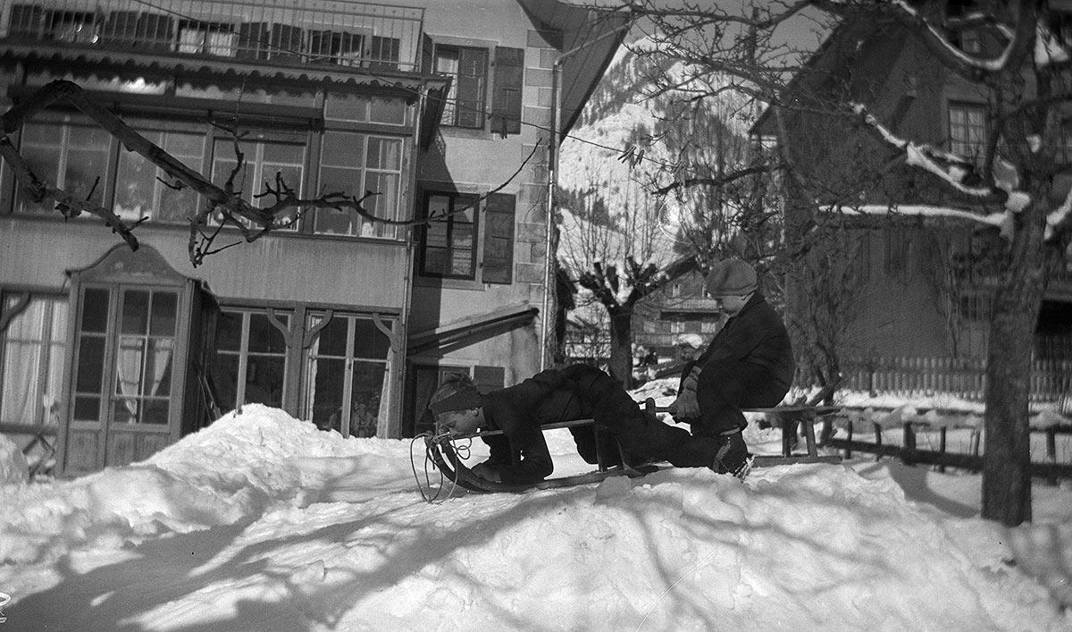 George (left) and Arthur at villa Clematis in Château-d'Oex. November 1935
