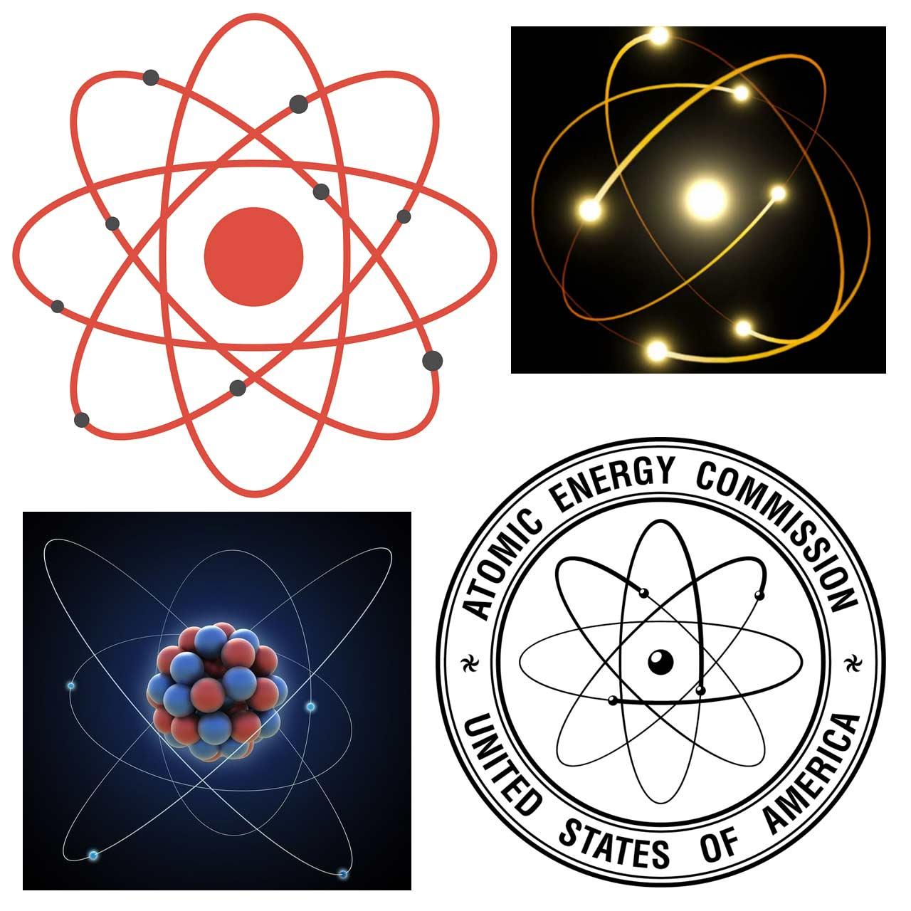 Several symbols and illustrations of atomic energy