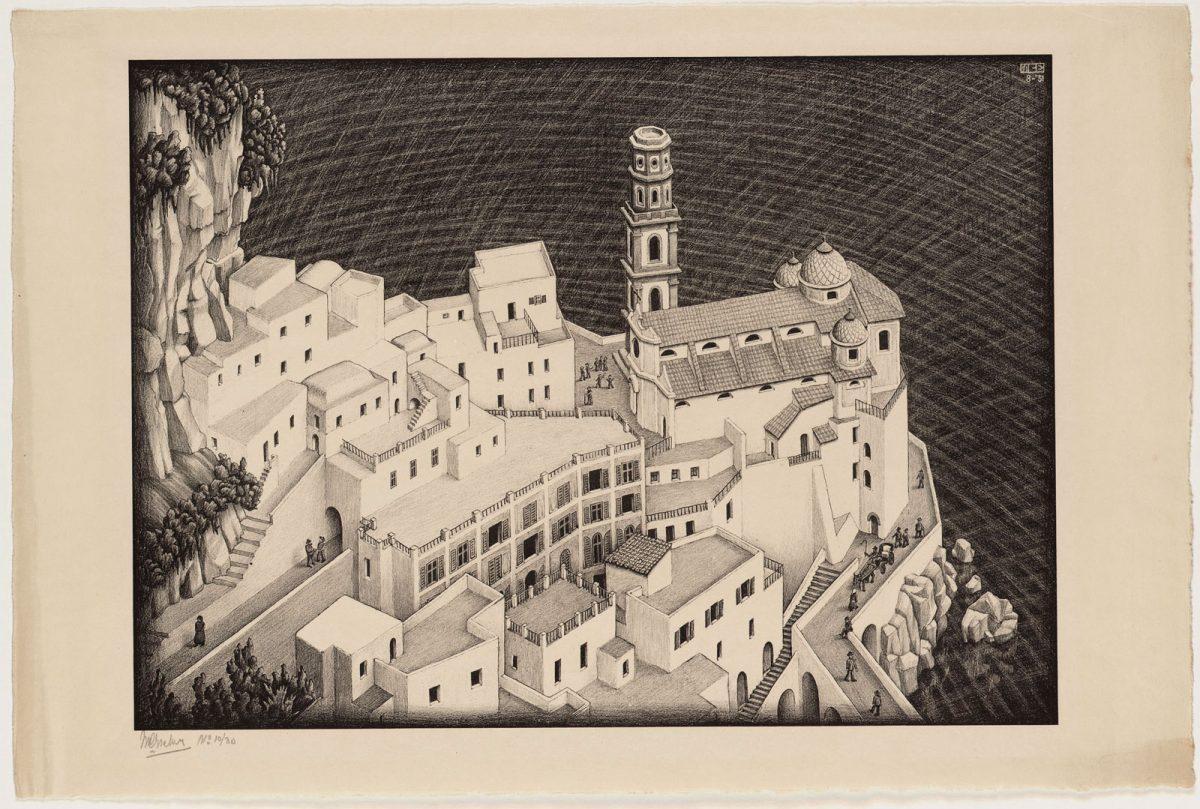 M.C. Escher, Atrani, Amalfitaanse kust, litho, augustus 1931