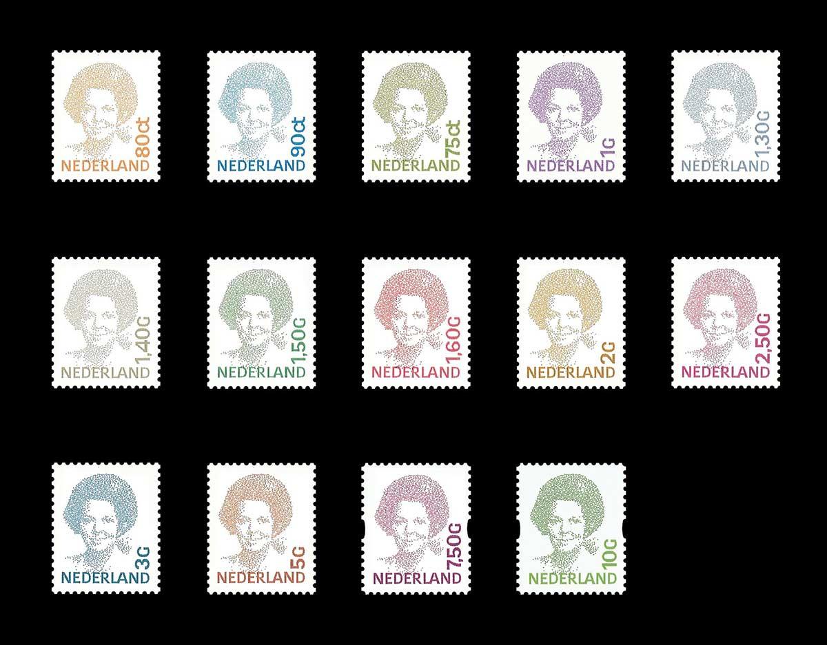 Postzegelvel wit voor de serie Beatrixzegels die Struycken in 1981 ontwierp