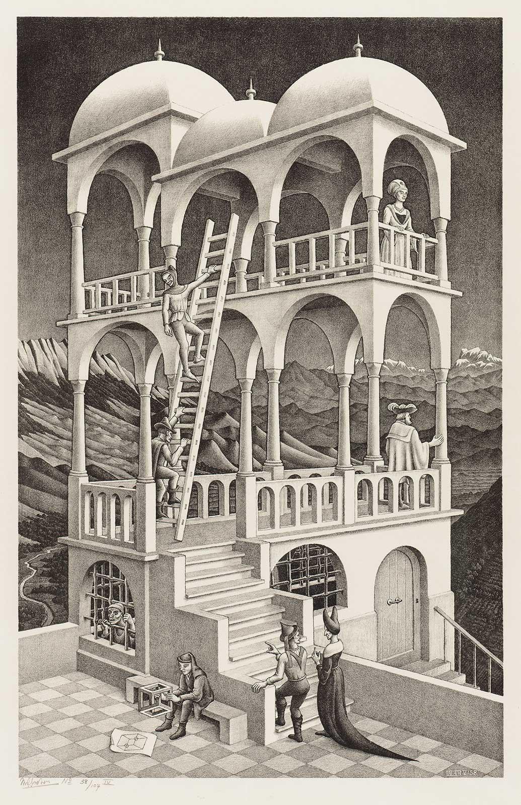 M.C. Escher, Belvédère, litho, mei 1958