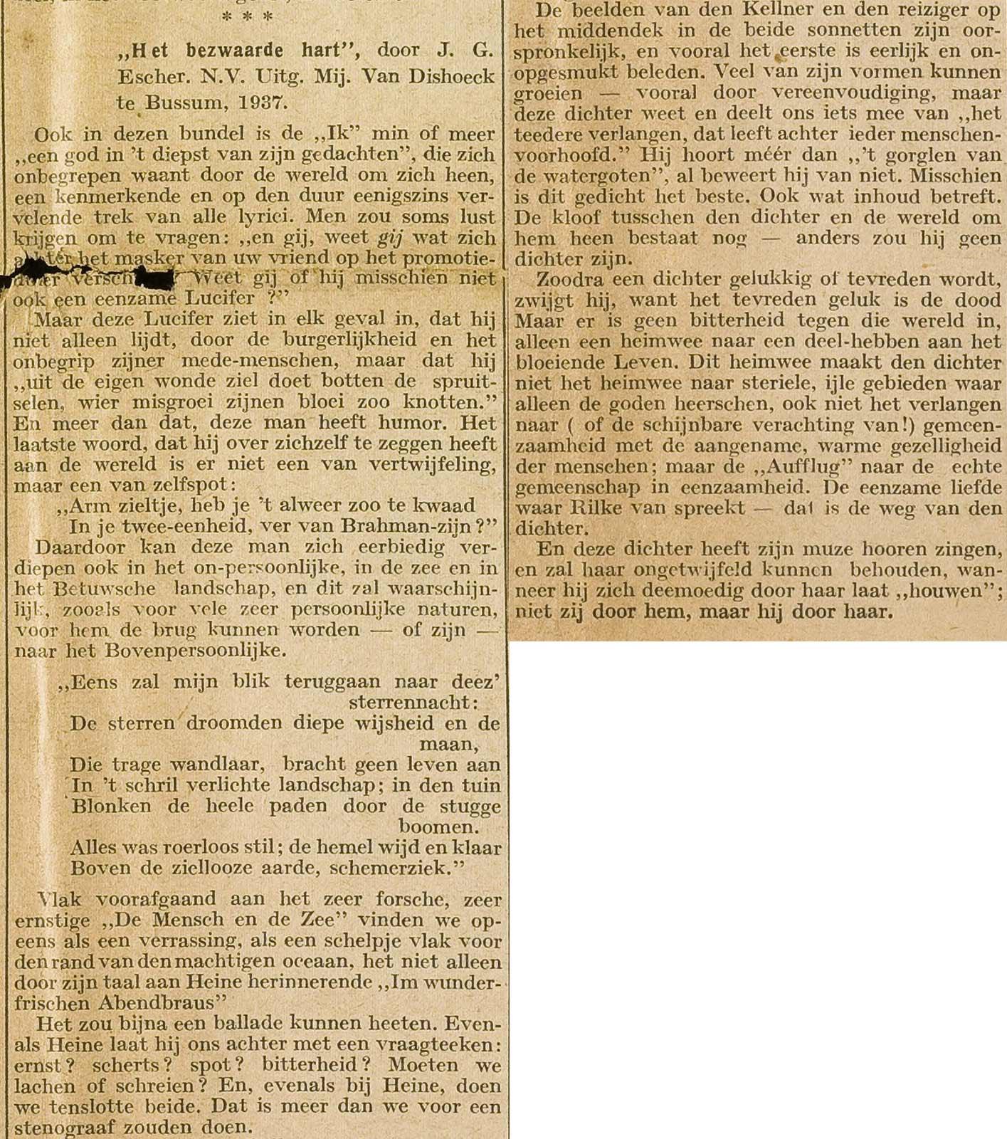 Article about the book in 'Het Bloemendaalsch Weekblad', 7 January 1938