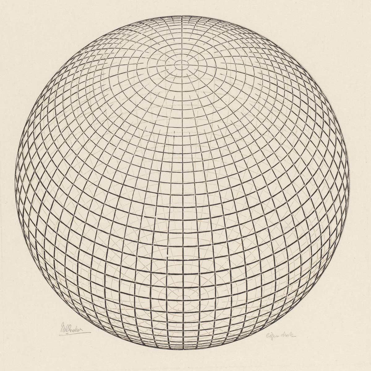 M.C. Escher, proefdruk Bol (Bolspiralen), houtsnede, oktober 1958