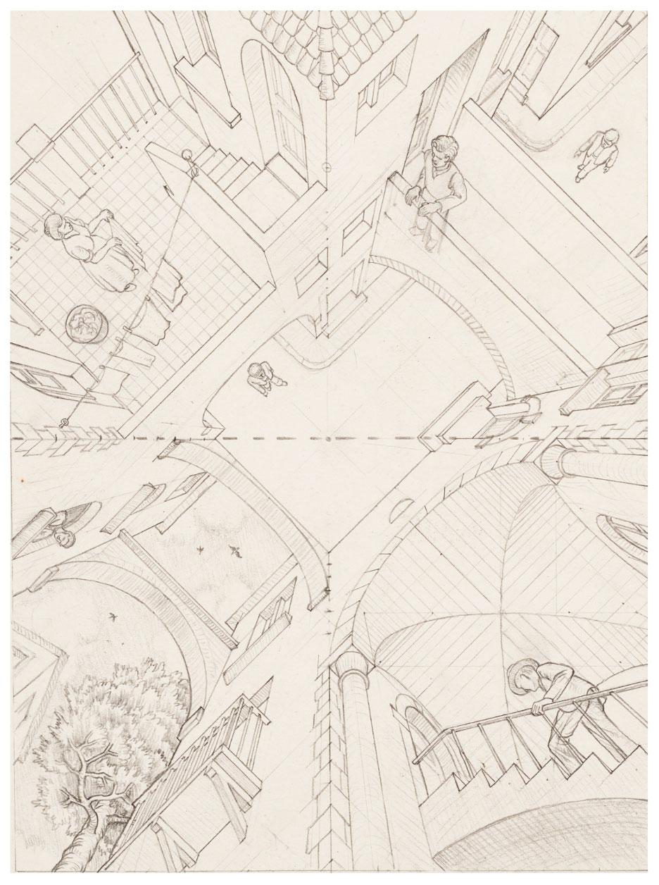 <p>M.C. Escher, study for Up and Down, pencil on paper, 1947. Source: Christie’s auction #24220 (8–22 July 2025)</p>