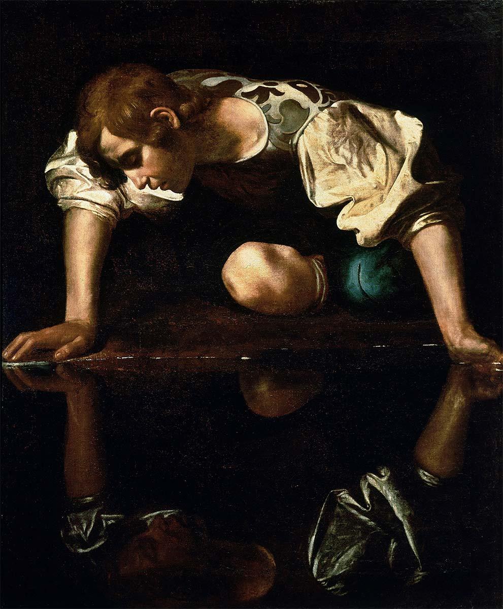 Caravaggio, Narcissus, oil on canvas, 1597-1599. Collection: Galleria Nazionale d'Arte Antica, Rome