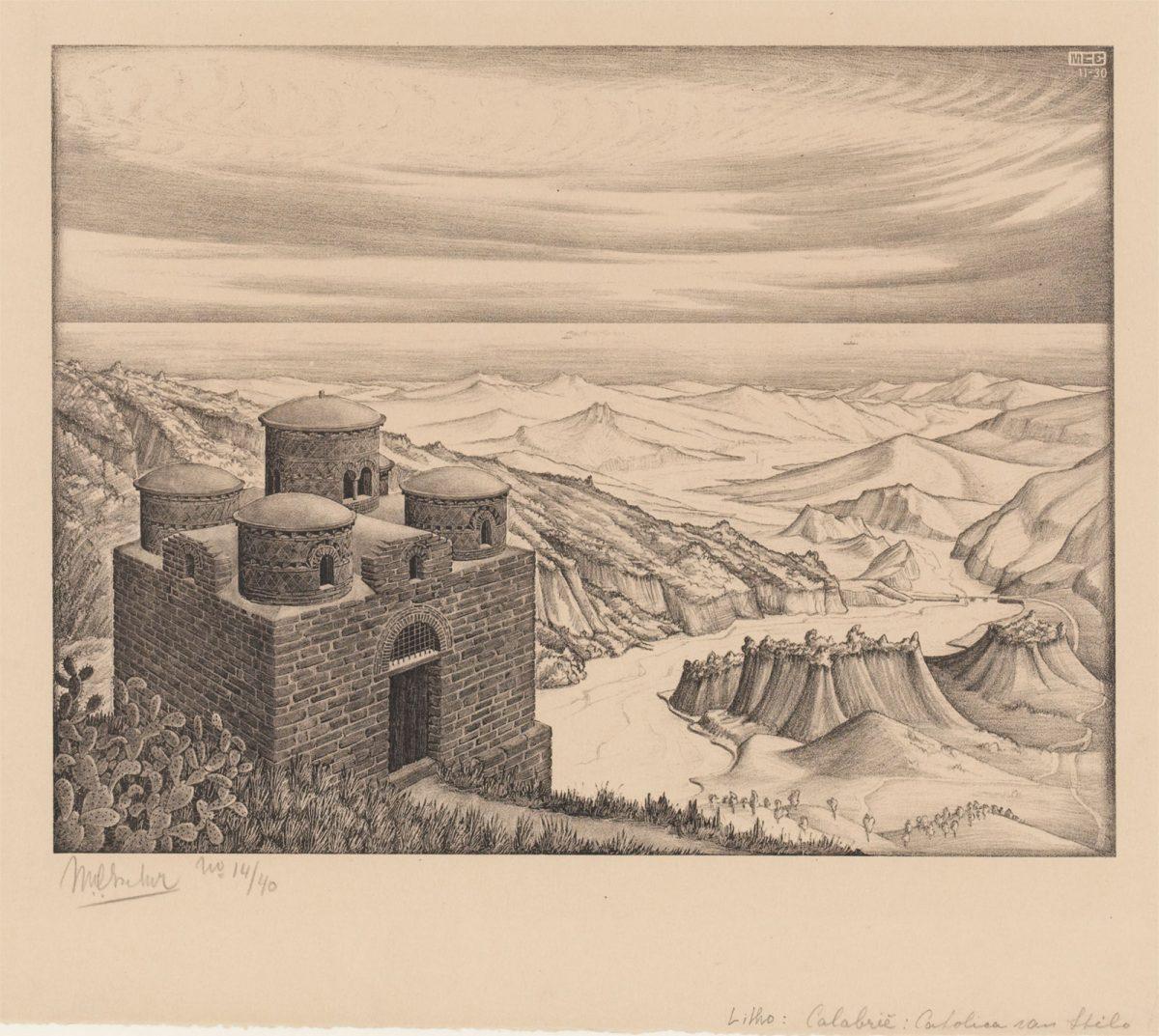 M.C. Escher, Cattolica di Stilo, Calabria, lithograph, November 1930
