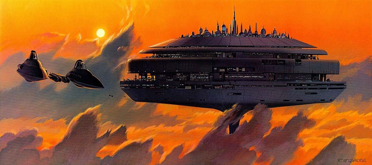Concept art for Cloud City by illustrator Ralph Angus McQuarrie