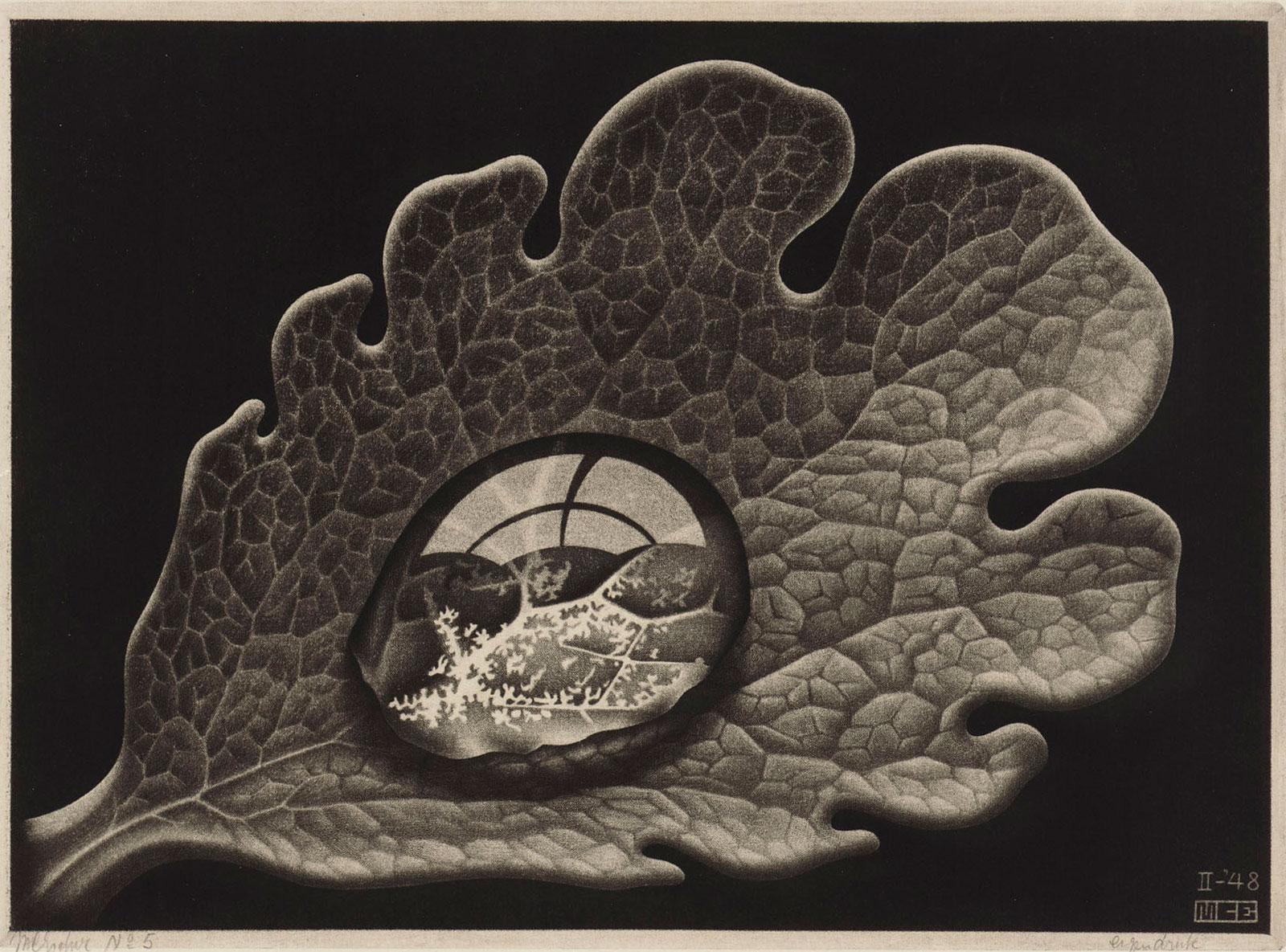 M.C. Escher, Druppel, mezzotint, 1948
