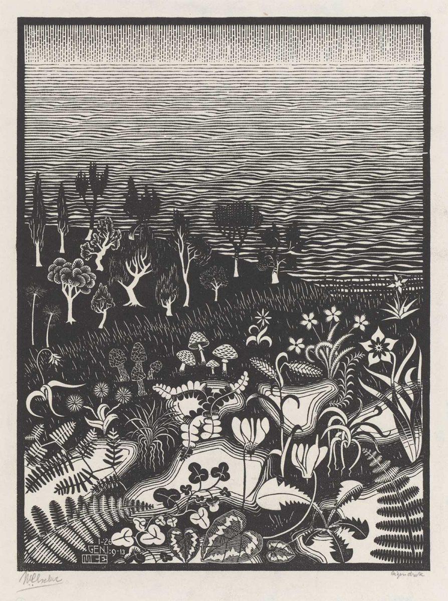M.C. Escher, The Third Day of the Creation, woodcut, January 1926
