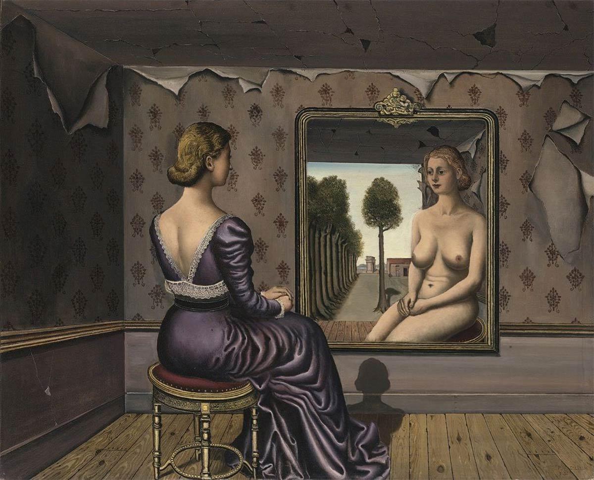 Paul Delvaux, Le miroir, oil on canvas, 1936. Private collection