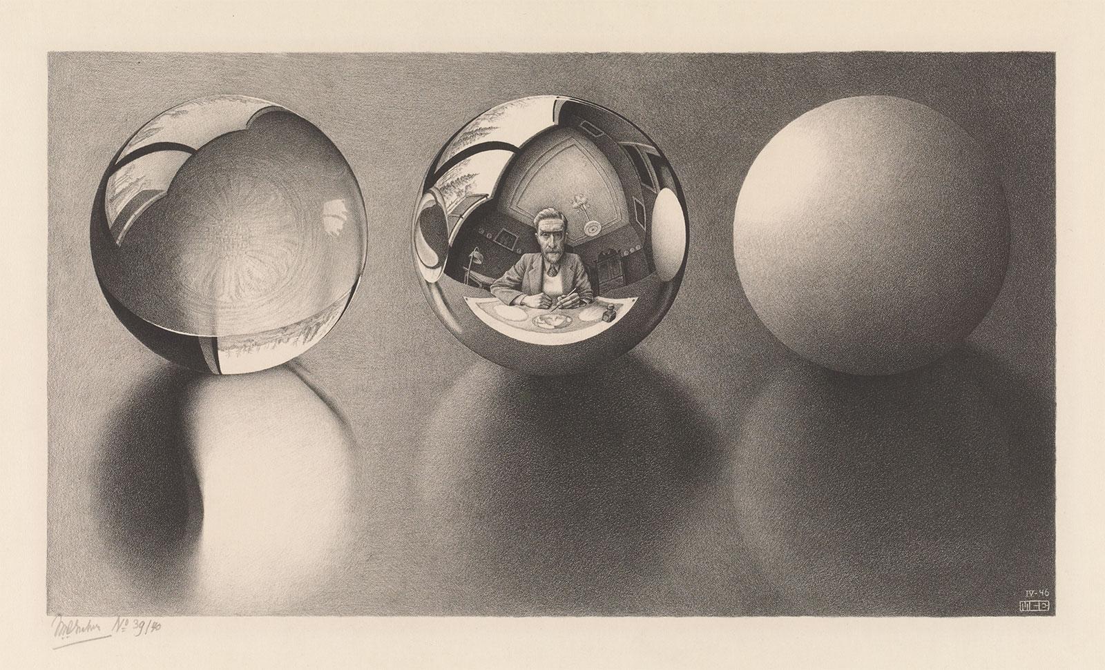 M.C. Escher, Drie bollen II, litho, april 1946