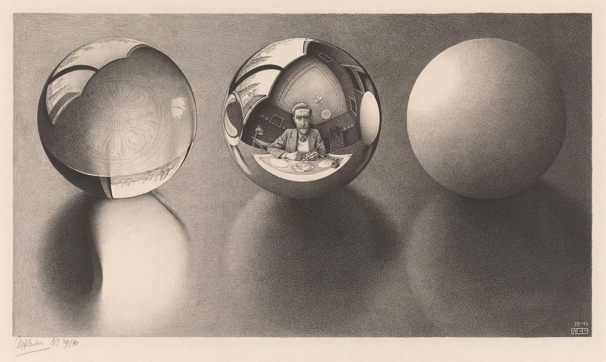 M.C. Escher, Drie bollen II, litho, april 1946
