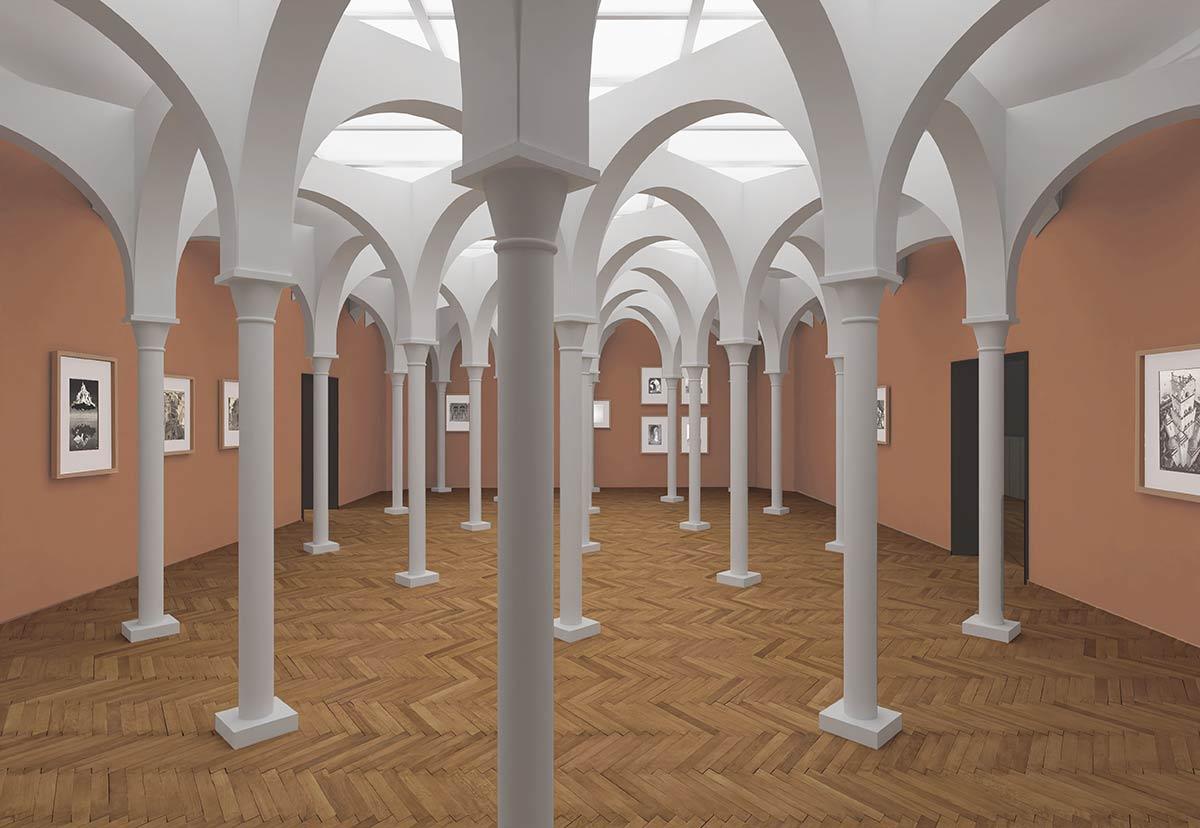 Impression der Installation und der Drucke im Raum »Architektur« in der Ausstellung »Escher – Andere Welt« von Gijs Van Vaerenbergh