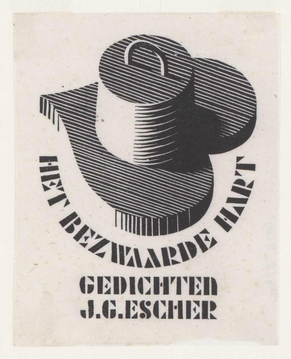 M.C. Escher, Het Bezwaarde Hart: vignette for cover and page 3, woodcut, September 1937