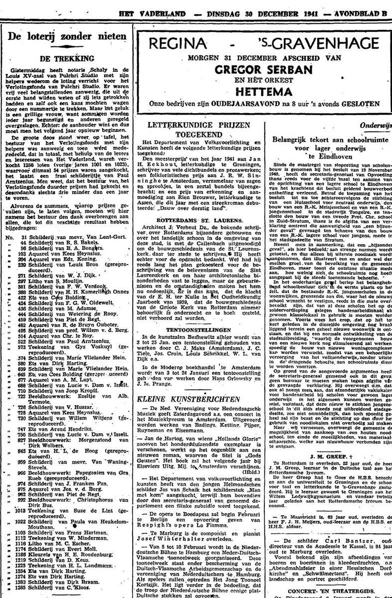 Dutch newspaper 'Het Vaderland', 30 December 1941