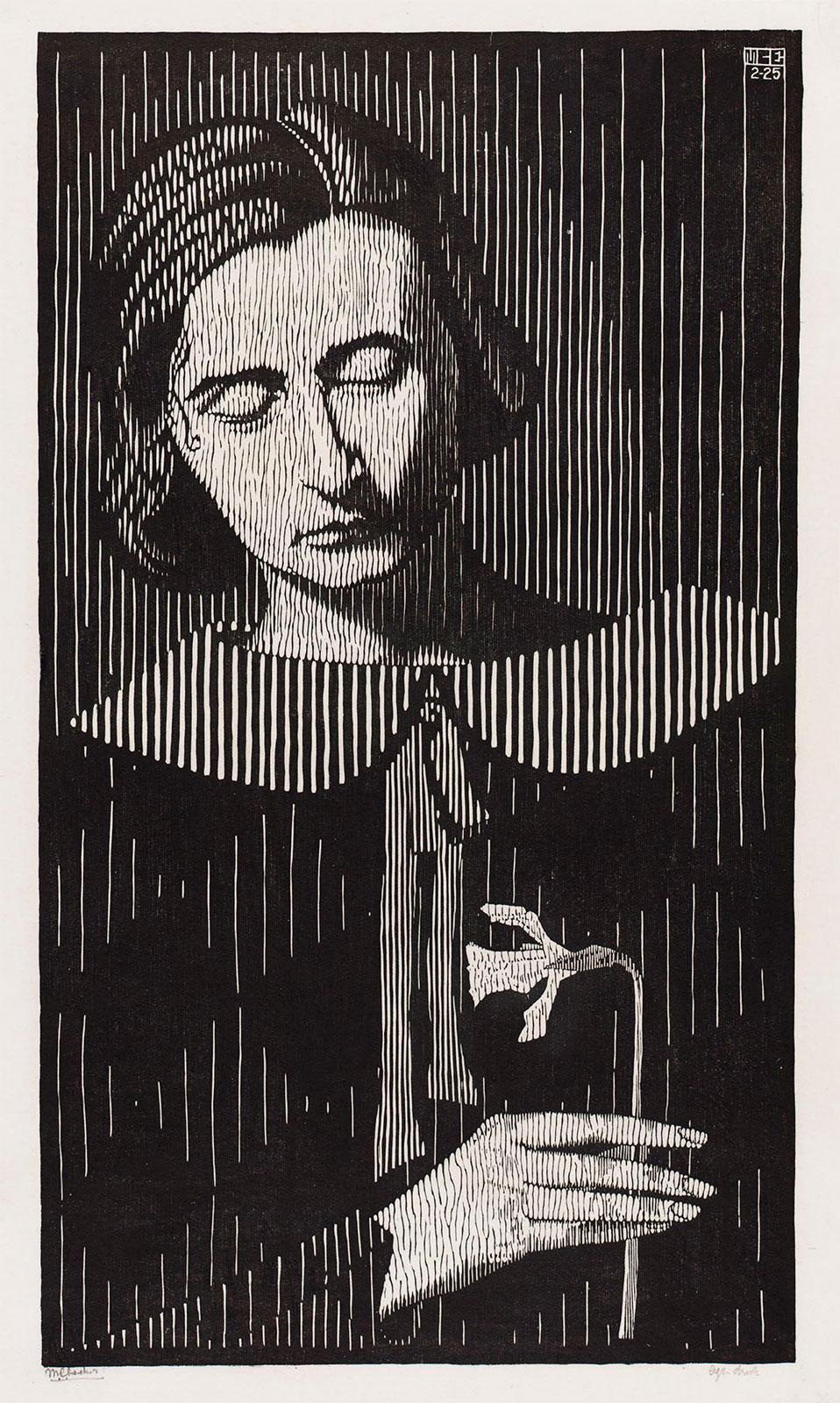 M.C. Escher, Portrait of G. Escher-Umiker (Jetta), woodcut, February 1925