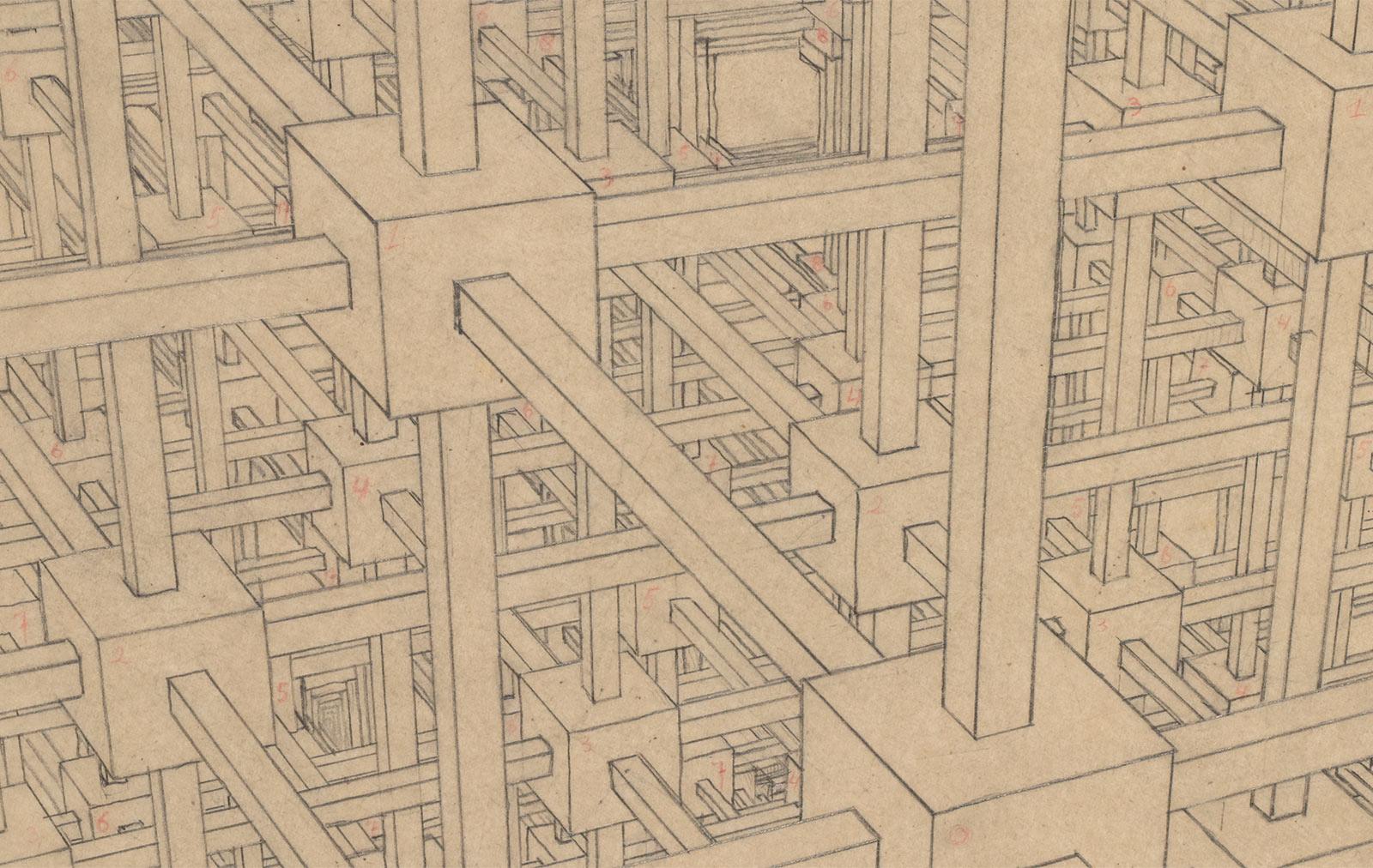 Tekening voor Kubische ruimteverdeling (detail), november 1952