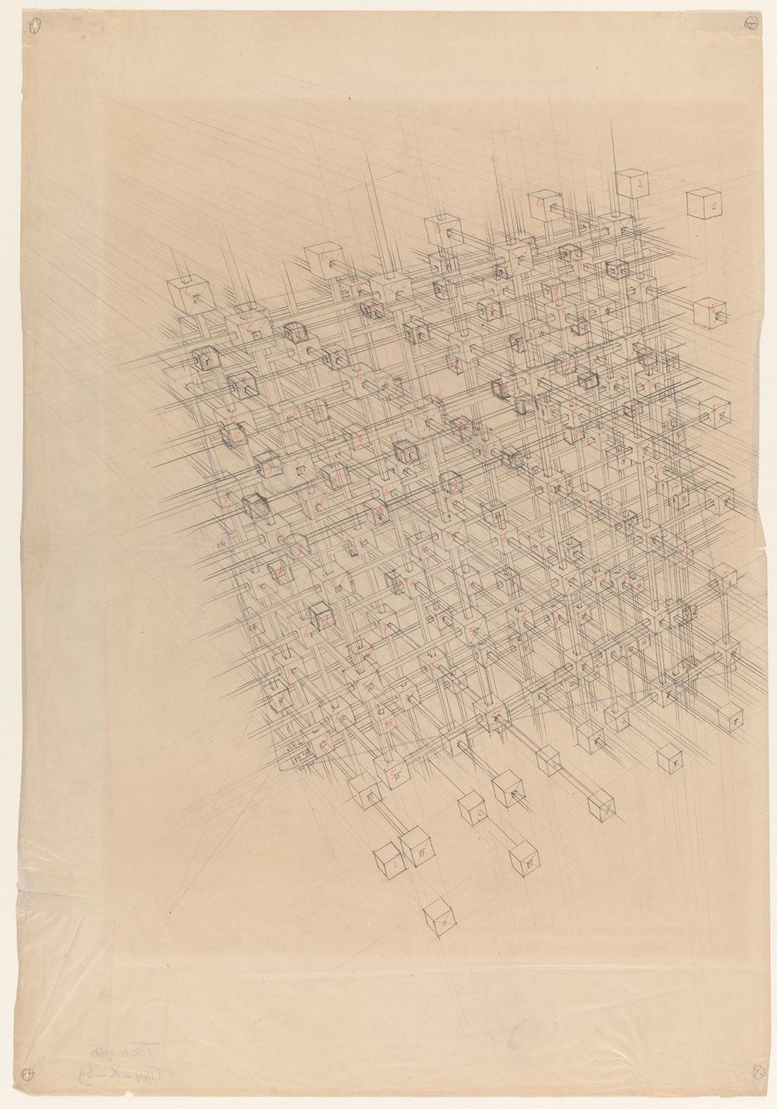 Tekening voor Kubische ruimteverdeling, november 1952