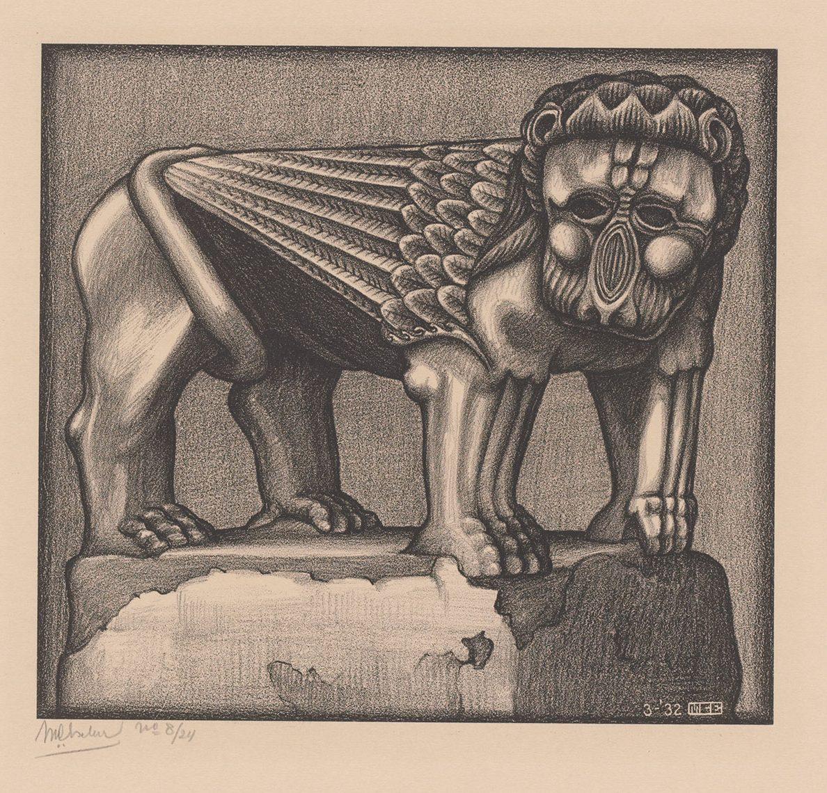 M.C. Escher, Leeuw van de fontein op de Piazza te Ravello, litho, maart 1932